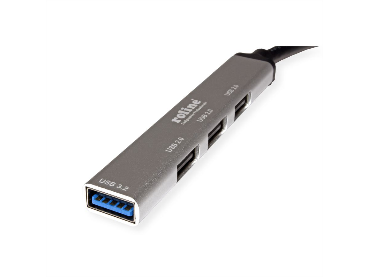 ROLINE Hub USB 3.2 Gen 1, 4 ports, câble de connexion type C