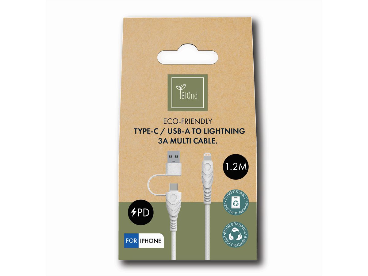 BIOnd BIO-CT-IP USB-C to 8PIN & USB-A 3,5A Cable, 1,2 m