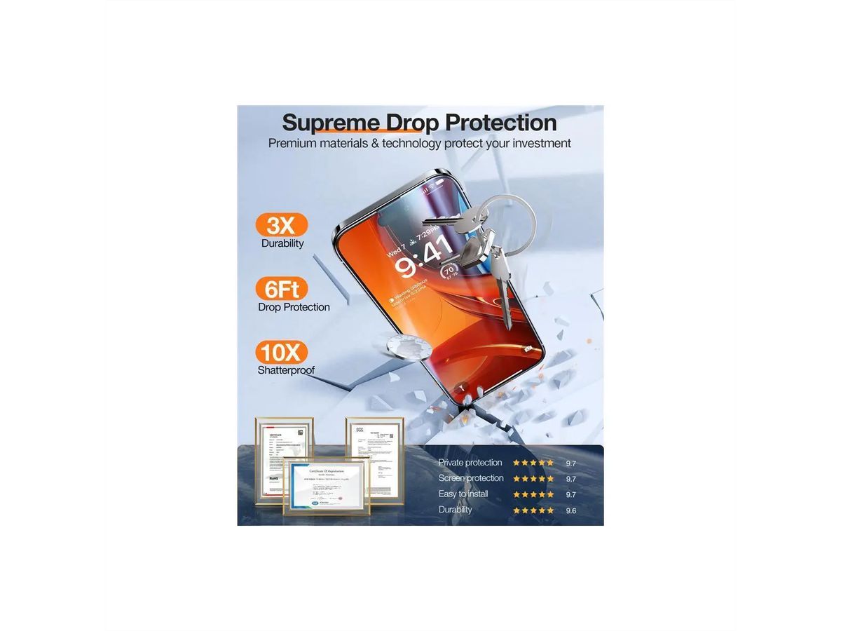 Torras Verre tempé protection d'écran Privacy, GlassGo, iPhone 15/14 Pro, transparent