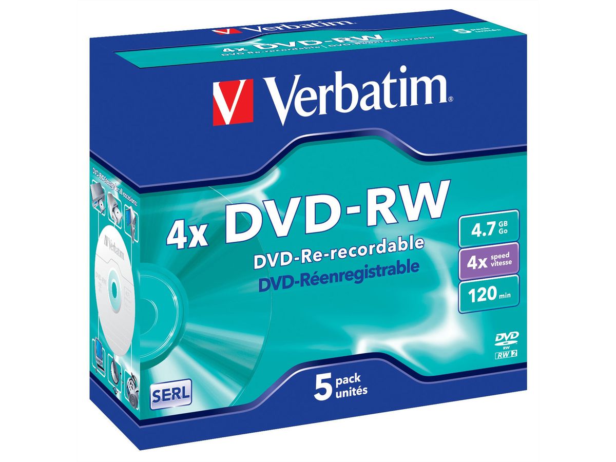 Verbatim DVD-RW Jewel 4.7GB 4x 5 Pack
