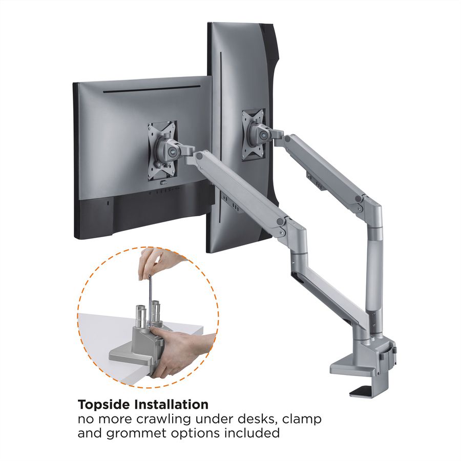 ROLINE Support double LCD, vérin à gaz, 5 articulations, fixation sur bureau, 17-23", jusqu'à 2x 9 kg, argent