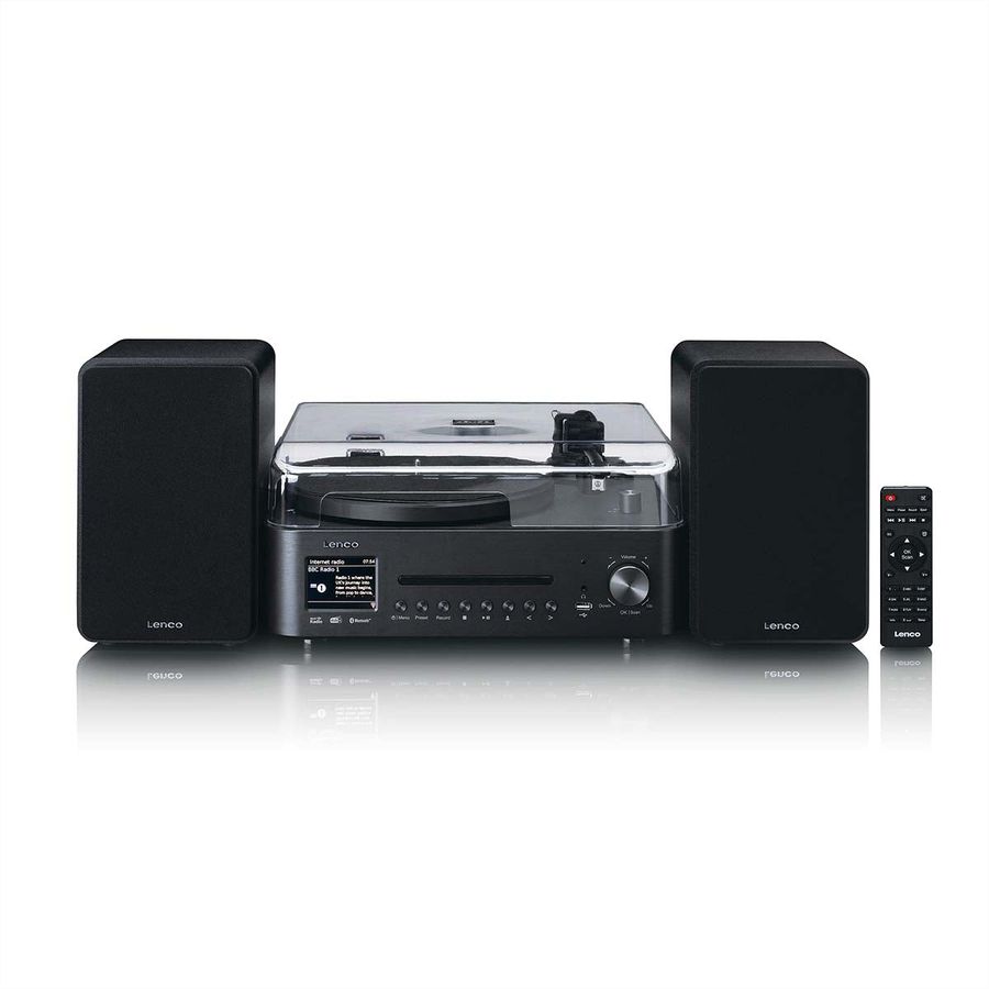 Lenco MC-760BK - Chaîne hi-fi stéréo avec platine vinyle et haut-parleurs, CD, MP3, BT, USB, RC