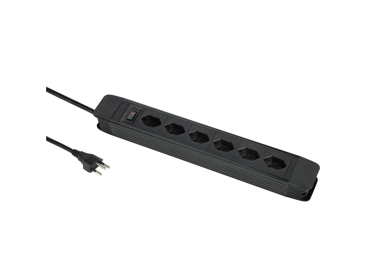 Schönenberger Steckdosenleiste Principio, 6x T13, 2.0m, Schalter, schwarz