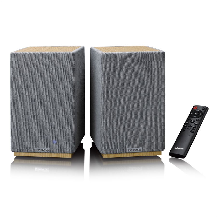 Lenco Aktiv Lautsprecher, 2x40W, Wood,, BT, opt.In, USB, AUX, SUB-Out, IR-FB.