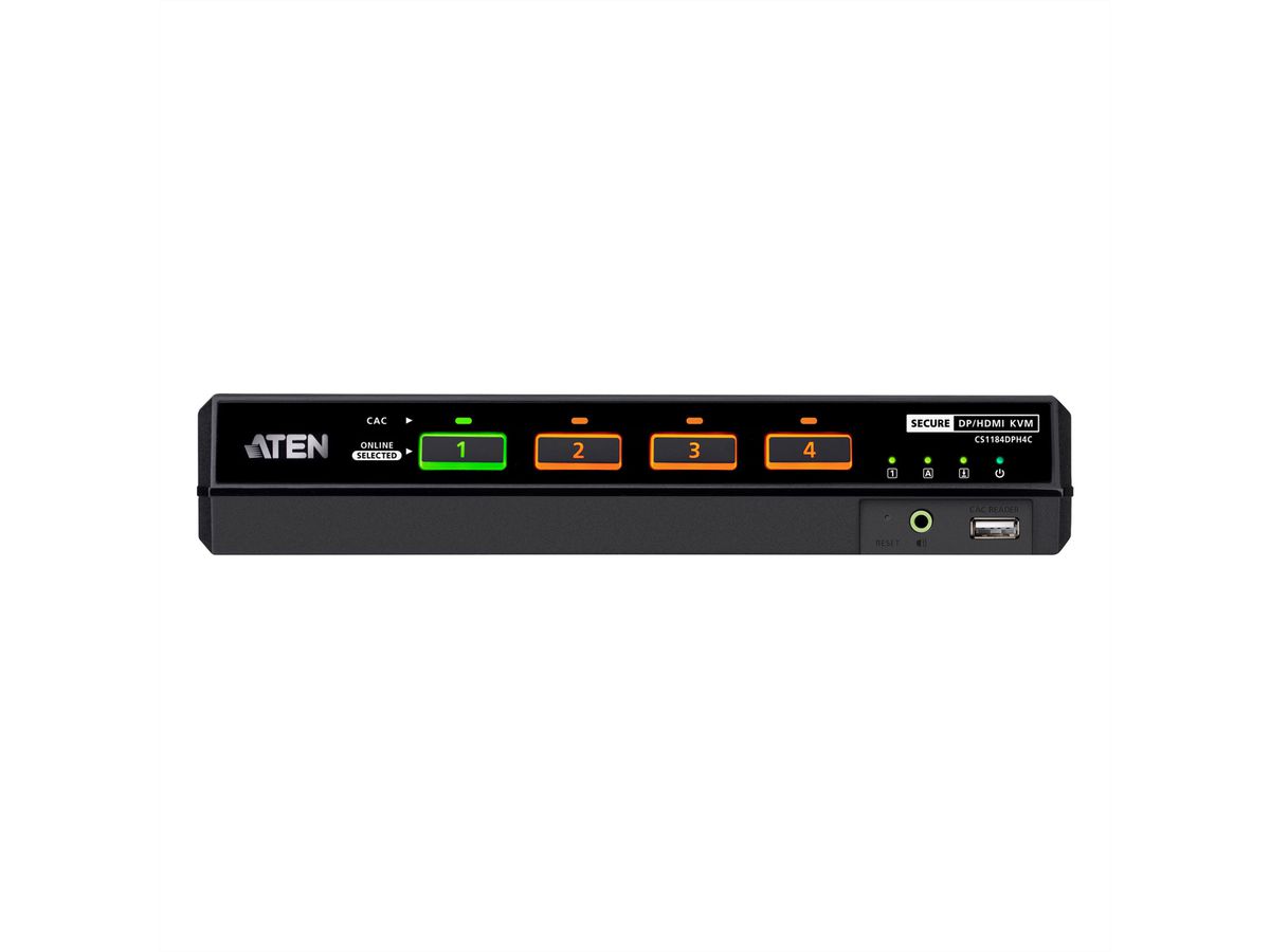 ATEN CS1184DPH4C 4-Port USB 5K DP/HDMI, Single Display Universal Secure KVM Switch mit Cardreader