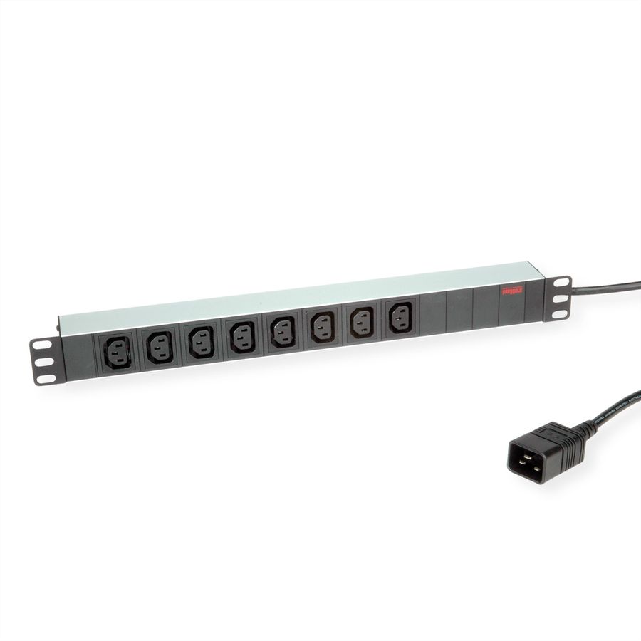 ROLINE 19-Zoll-Steckdosenleiste 8fach C13 + C20-Stecker, silberfarben, 2 m
