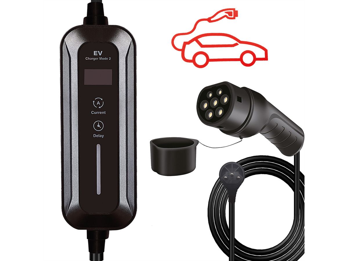 ROLINE Tragbares E-Auto Ladegerät, Typ J & Typ2 Stecker, 1-phasig, Mode 2, 10 A, 2,3 kW, 3 m