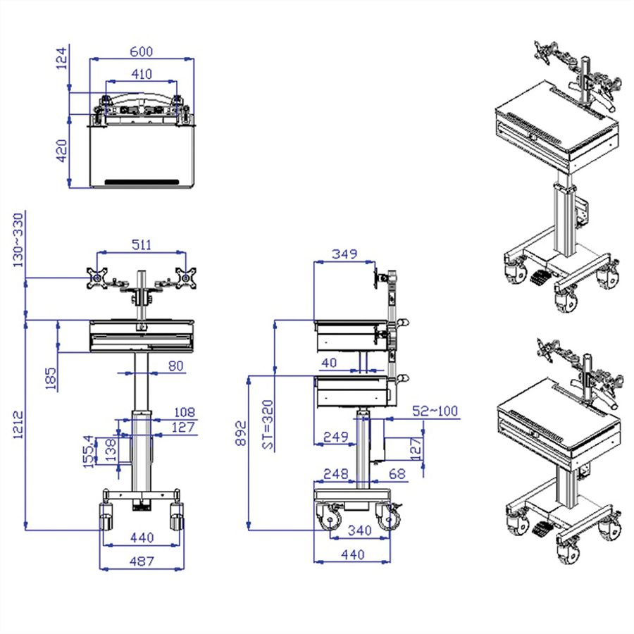 ROLINE Mobile PC-/LCD-Arbeitsstation, höhenverstellbar, bis 26 kg