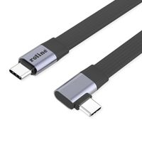ROLINE USB4 2.0 Flachkabel, C–C, ST/ST, 8K UHD-2, 80Gbit/s, 240W, einseitig 90°-gewinkelt, schwarz, 0,13 m