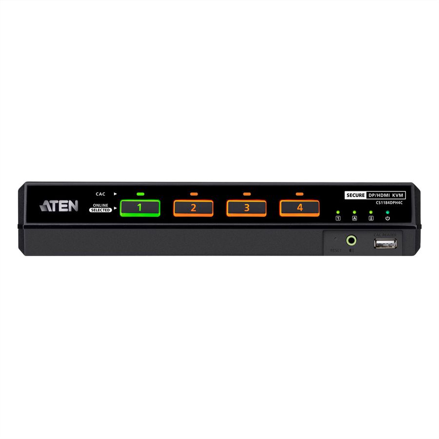 ATEN CS1184DPH4C Commutateur KVM sécurisé universel, 4 ports USB 5K DisplayPort/HDMI avec CAC