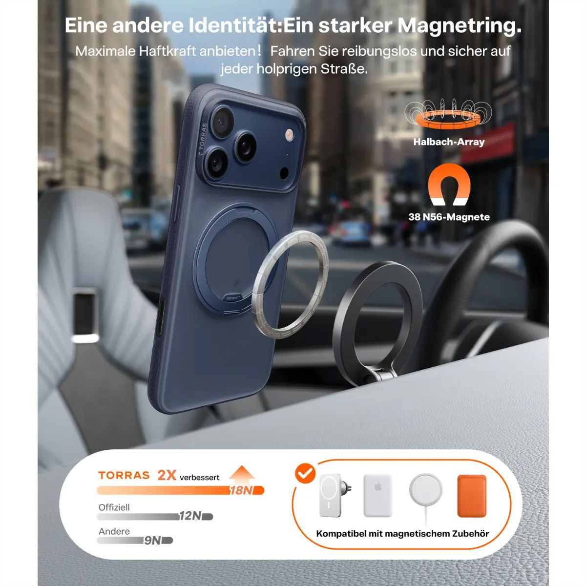 Torras Ostand R Fitness Case , iPhone 17 Pro, MagSafe, bleu