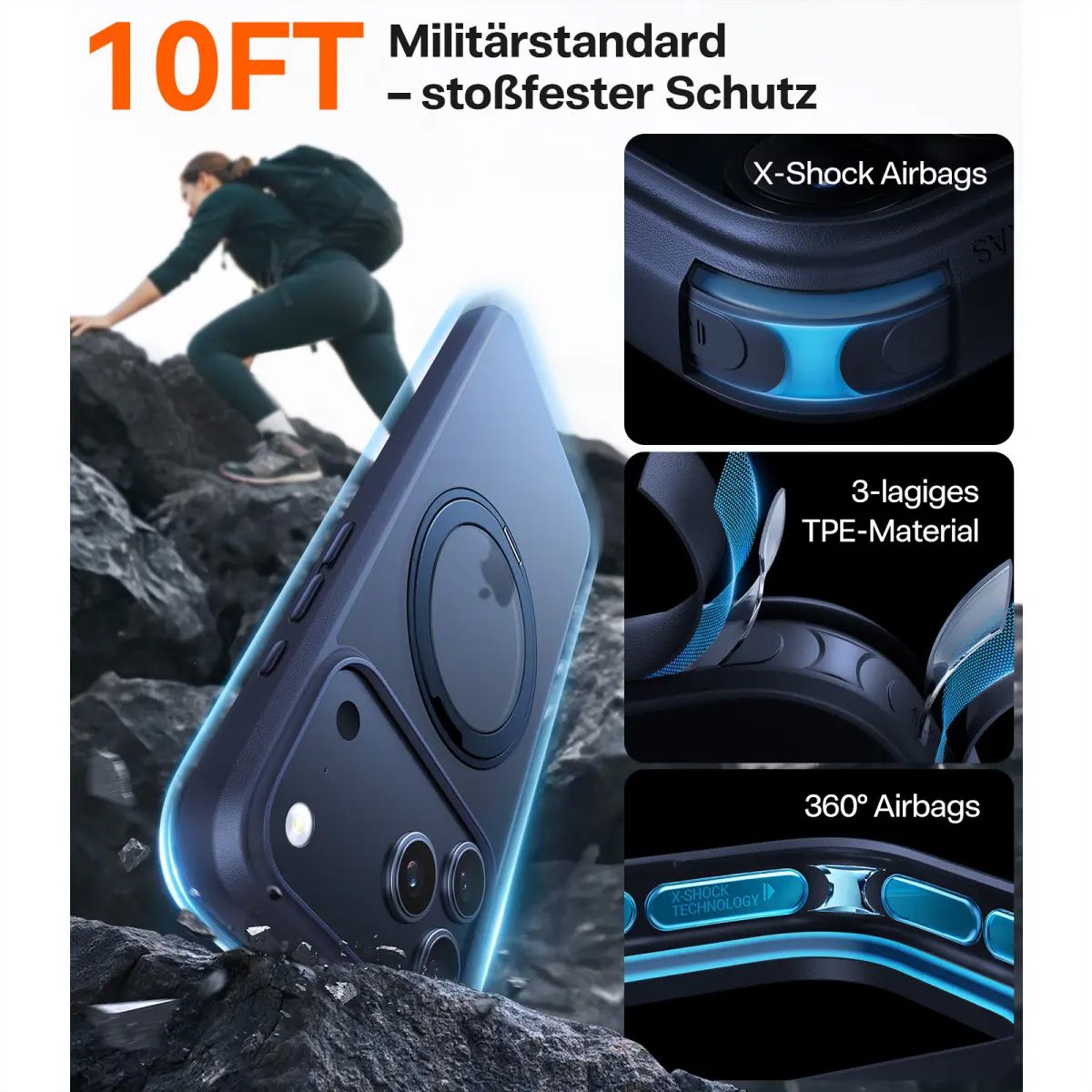 Torras UPRO Ostand Case, iPhone 17 pro, MagSafe, bleu