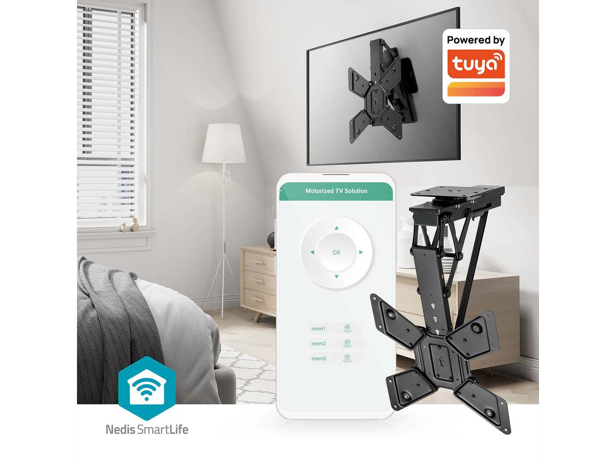 Nedis SmartLife motorisierte TV-Deckenhalterung 23–65" schwarz, Decke, 30 kg, motorisiert