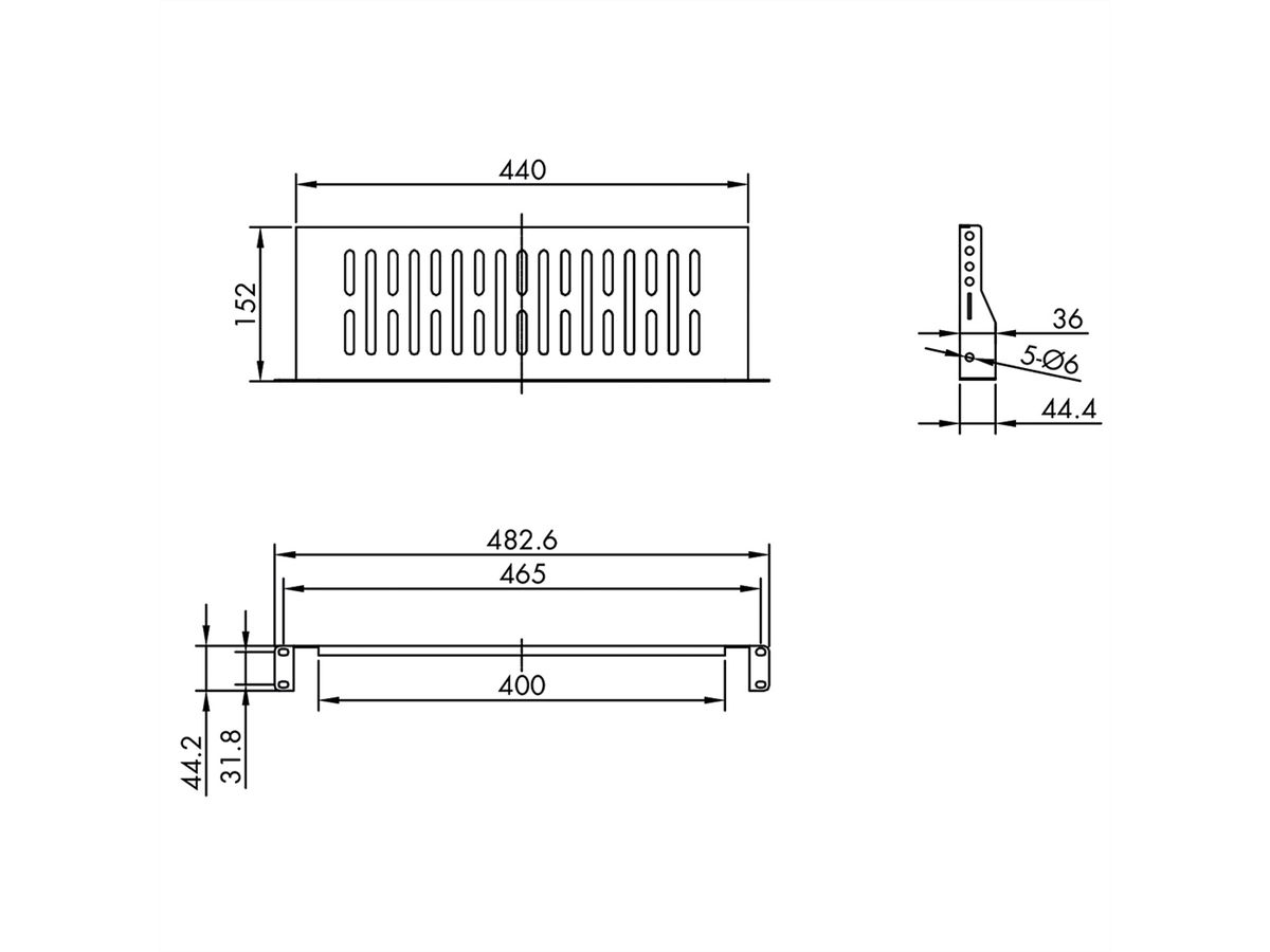 VALUE Etagère 19", 485 x 150mm, max. 10 kg, forme en U, noir
