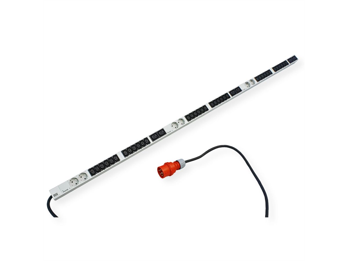 BACHMANN IT PDU ALU 1HE 36x C13 6x Schutzkontakt 6x C19 CEE 3x 16A rot