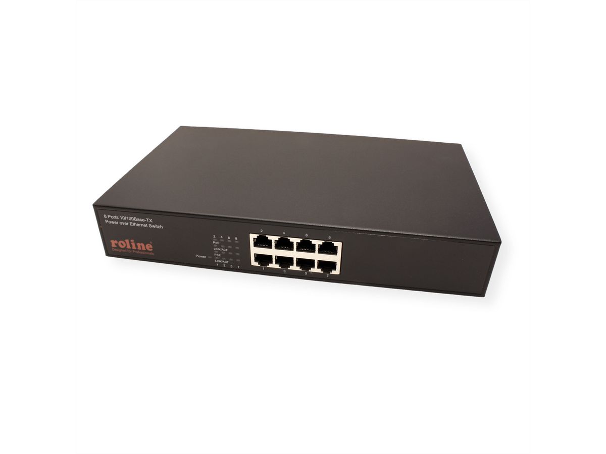 ROLINE PoE Fast Ethernet Switch, 8 Port, (8x PoE), 19" Einbau