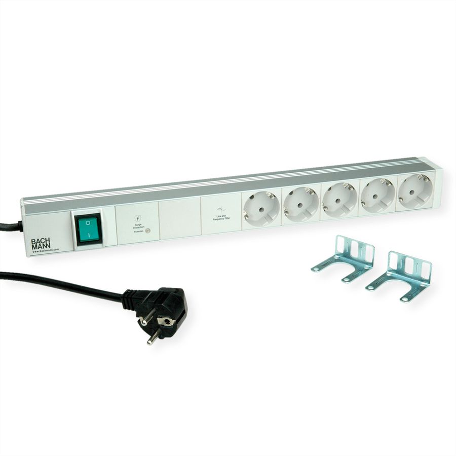 BACHMANN 19" 1UH 5xCEE7/3 1xinterrupteur 1xGVS-Plus 2,0m CEE7/7