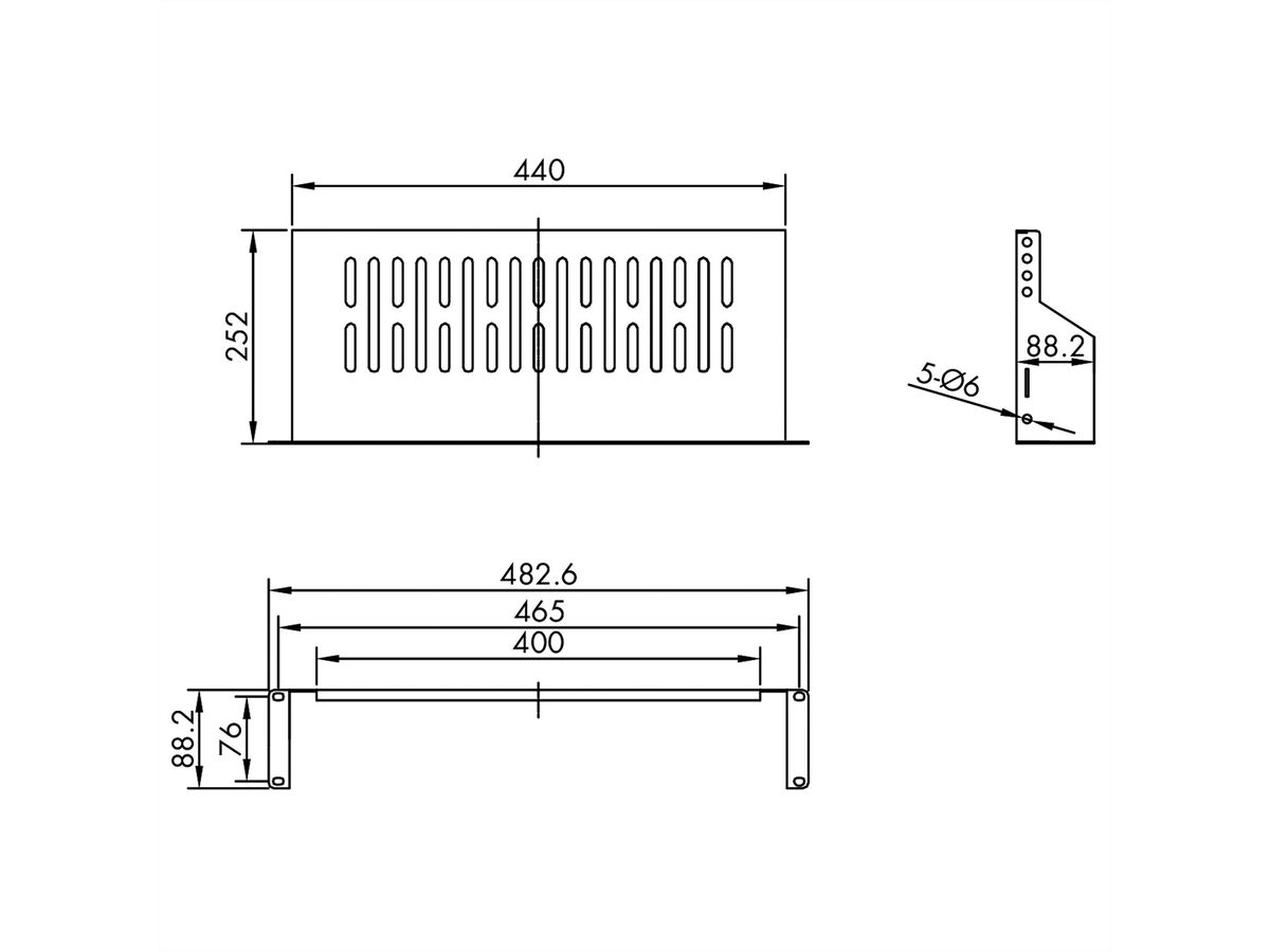 VALUE Etagère 19", 2U, 250 mm, max. 15kg, forme en U, noir