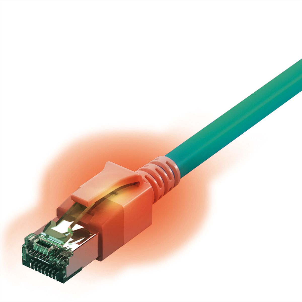 EasyLan DualBoot LED Patchkabel RJ45 S/FTP Cat.6A (Class EA), mit saCon Stecker, LSOH, türkis, 2 m