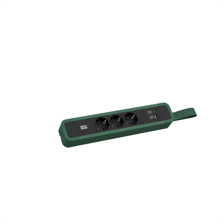BACHMANN PRIMO 2 3xCEE7/3 1xUSB A/C 22W mit Schlaufe 2m CEE7/7 RAL6028