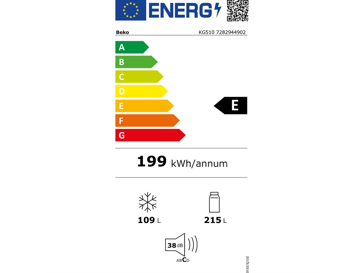 **DEMO**Beko Réfrigérateur-congélateur KG510, 324l, E, Inox