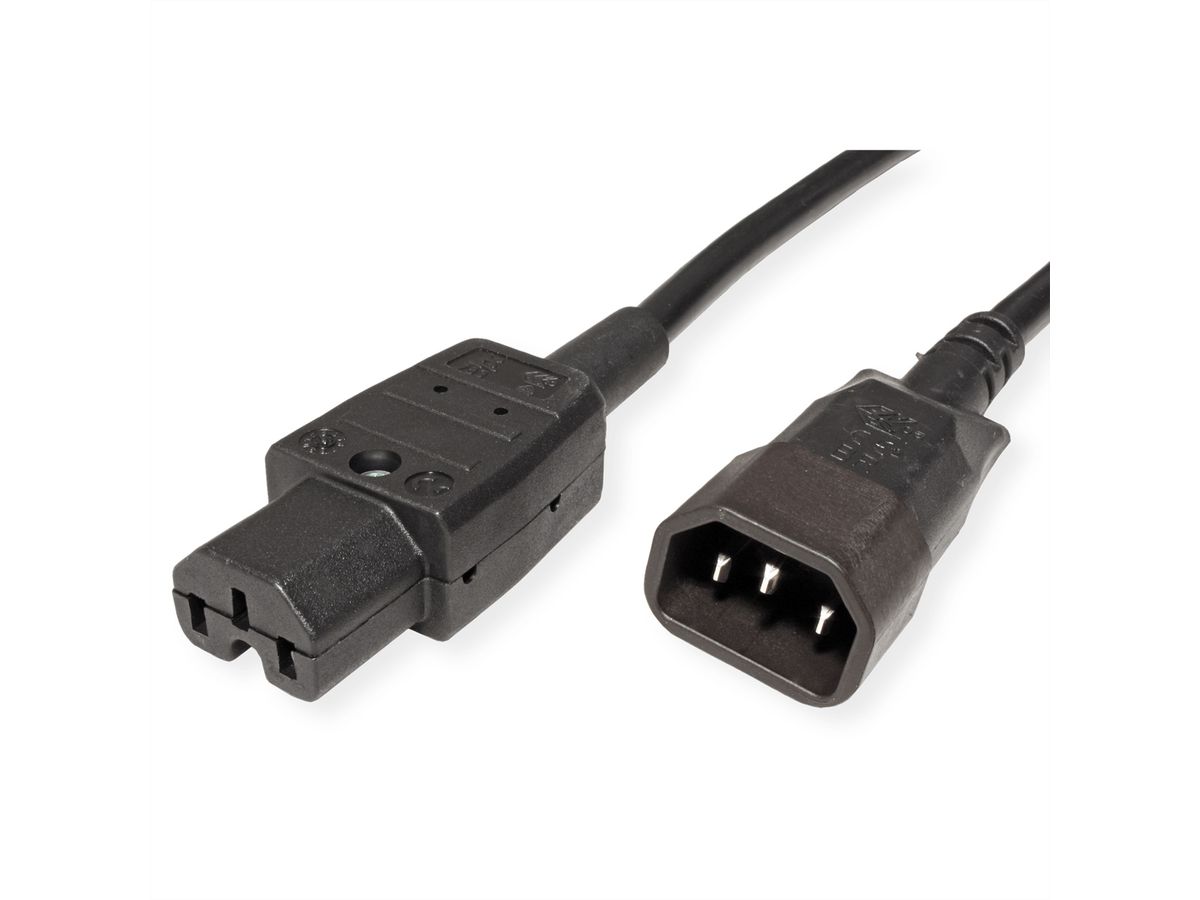 BACHMANN Netzkabel Kaltgerätestecker-Stecker auf Warmgeräte-Kupplung, IEC320 C14/C15 H05VV-F, 2 m