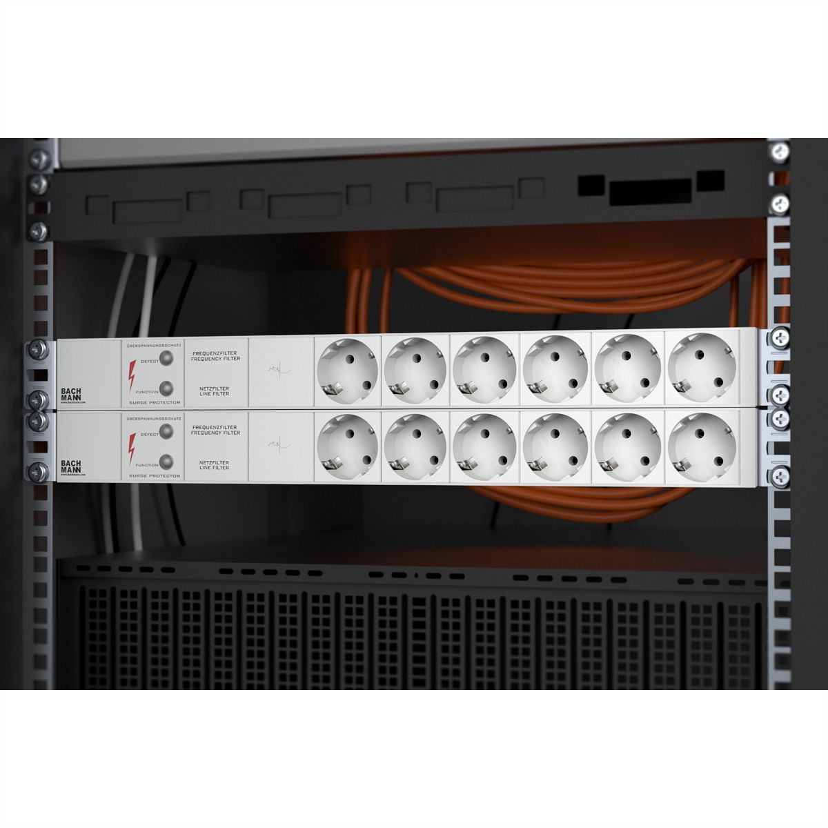 BACHMANN Bâti de prises 19" 6x avec GVS sans interrupteur