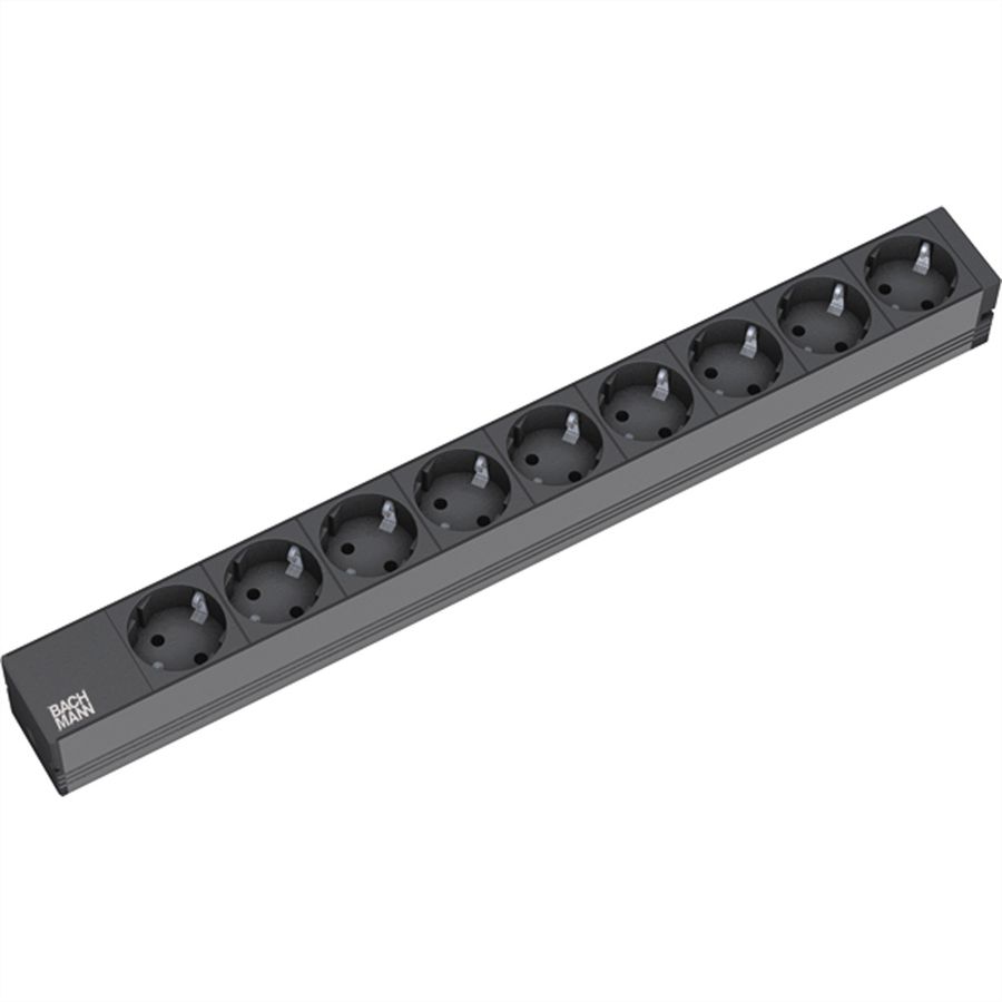 BACHMANN 19" Steckdosenleiste 9fach, ohne Schalter, schwarz, Schutzkontakt