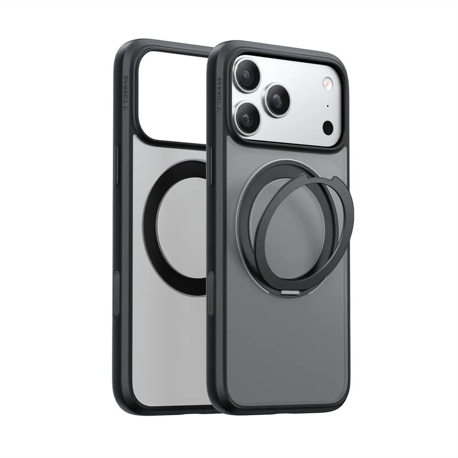Torras Ostand Spin Softune Case, iPhone 17 Pro Max, MagSafe, noir