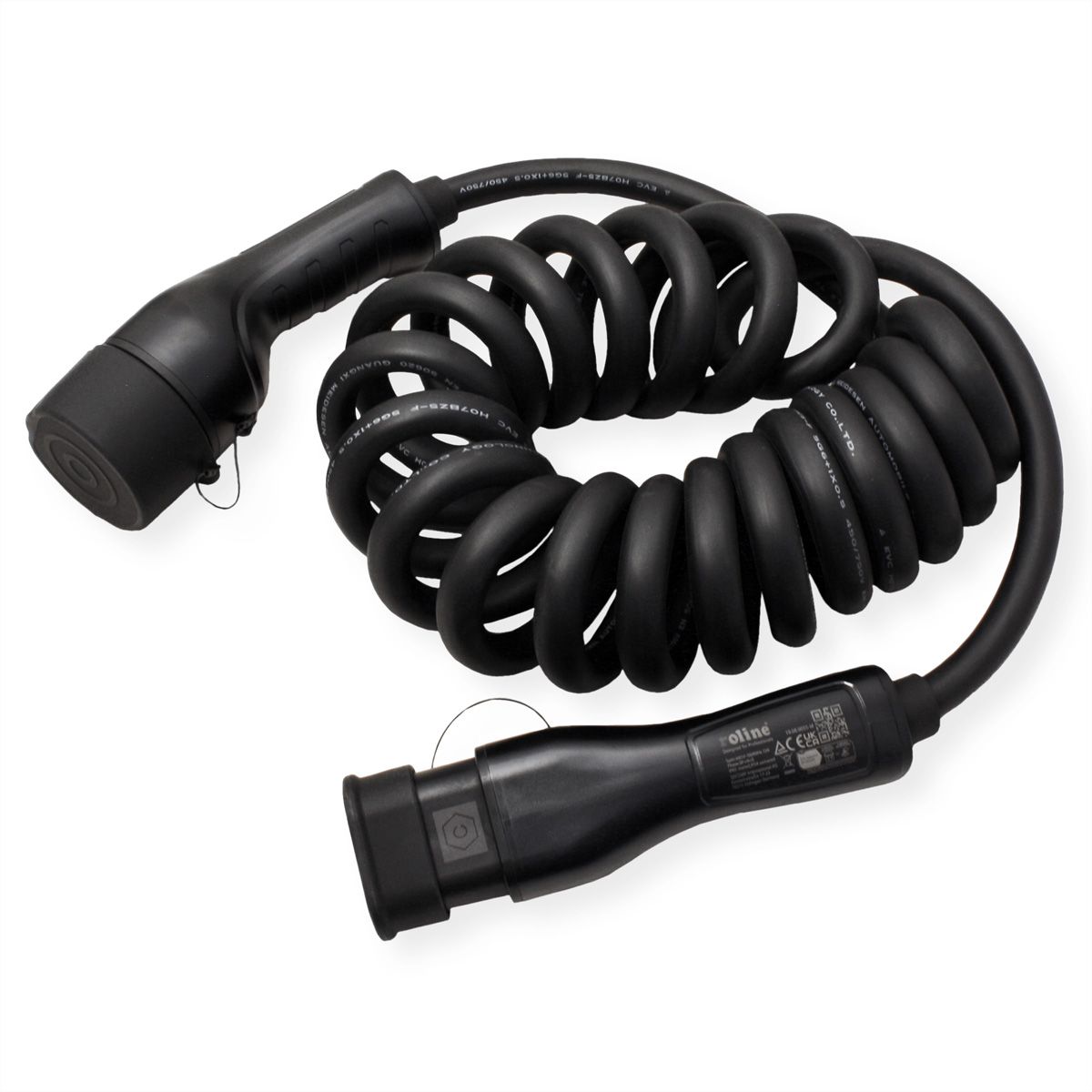 ROLINE Câble de recharge VE type2, 3-Phases, 480VAC (3P+N+E), 16 A, 11 kW, spirale (max. 2m)
