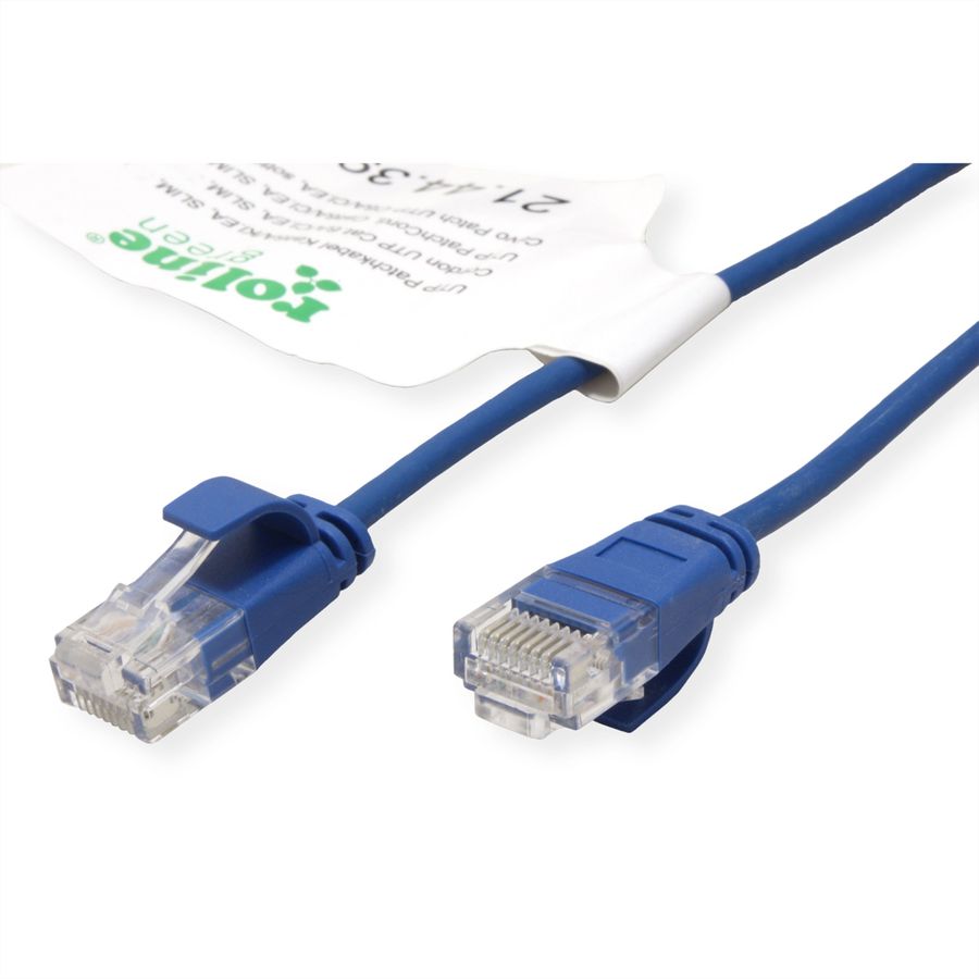 ROLINE GREEN Cordon Data Center UTP Cat.6A (Classe EA), LSOH, slim, bleu, 0,15 m