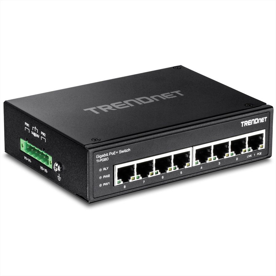 TRENDnet TI-PG80 Switch Rail DIN PoE+ Gigabit industriel renforcé à 8 ports