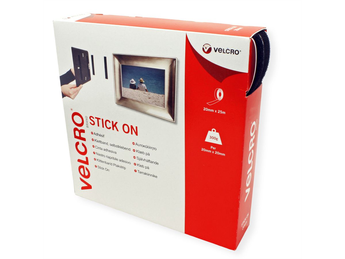 VELCRO® Bande 20mmx25m noir, crochets & velours autocollants