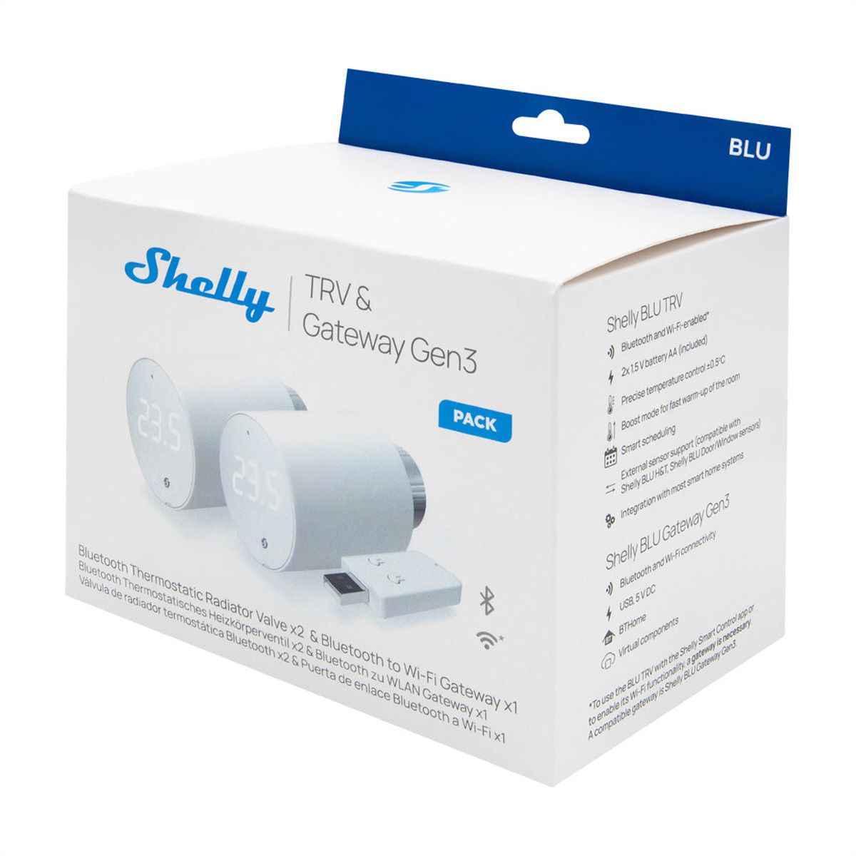 Shelly  Détecteur de mouvement radio BLU TRV, x2 + Blu Gateway Gen3