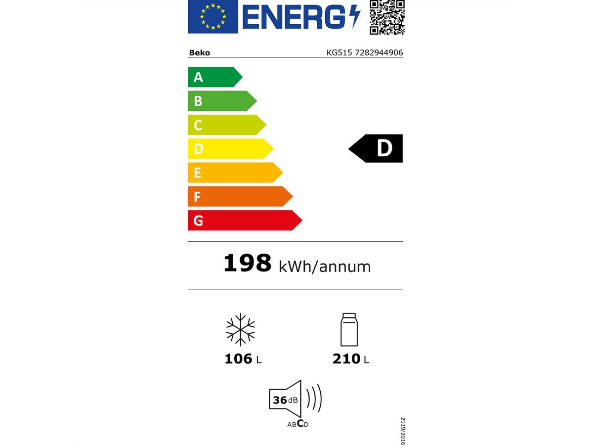 Beko Réfrigérateur-congélateur KG105, 343l, E, Inox