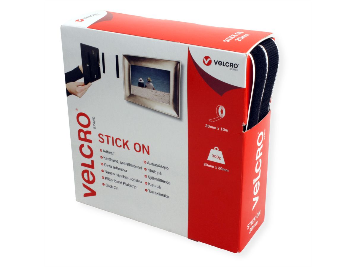 VELCRO® Bande 20mmx10m noir, crochets & velours autocollants