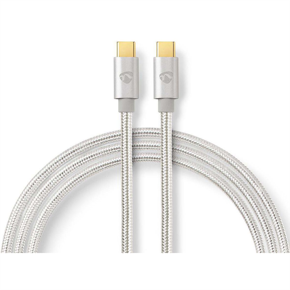 Nedis Câble USB 2.0, Type C-C, M/M, 100W, argent, 2m