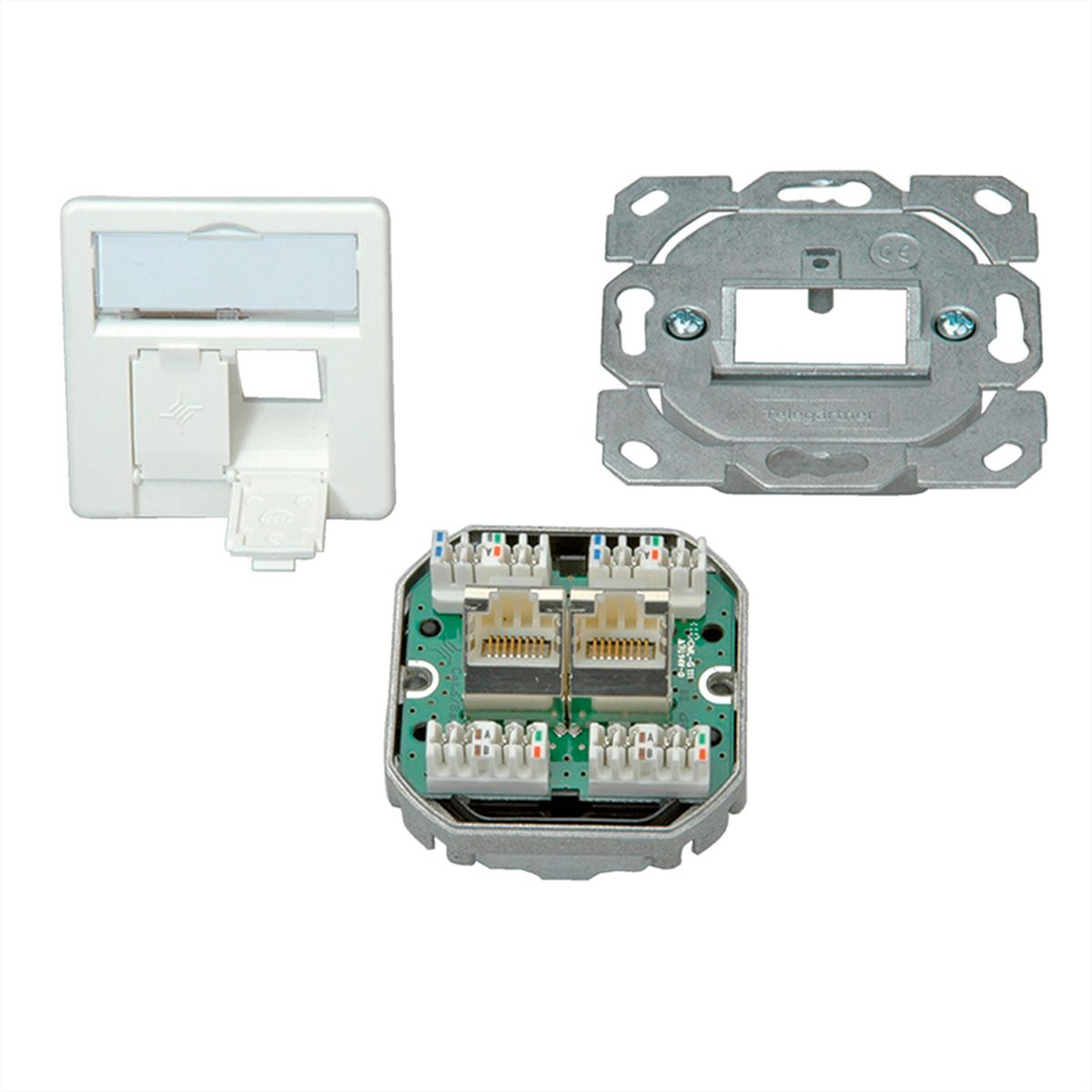 TELEGÄRTNER Embase double AMJ45/50, Cat.6A (Classe EA) blanc pur, (A+B+C)