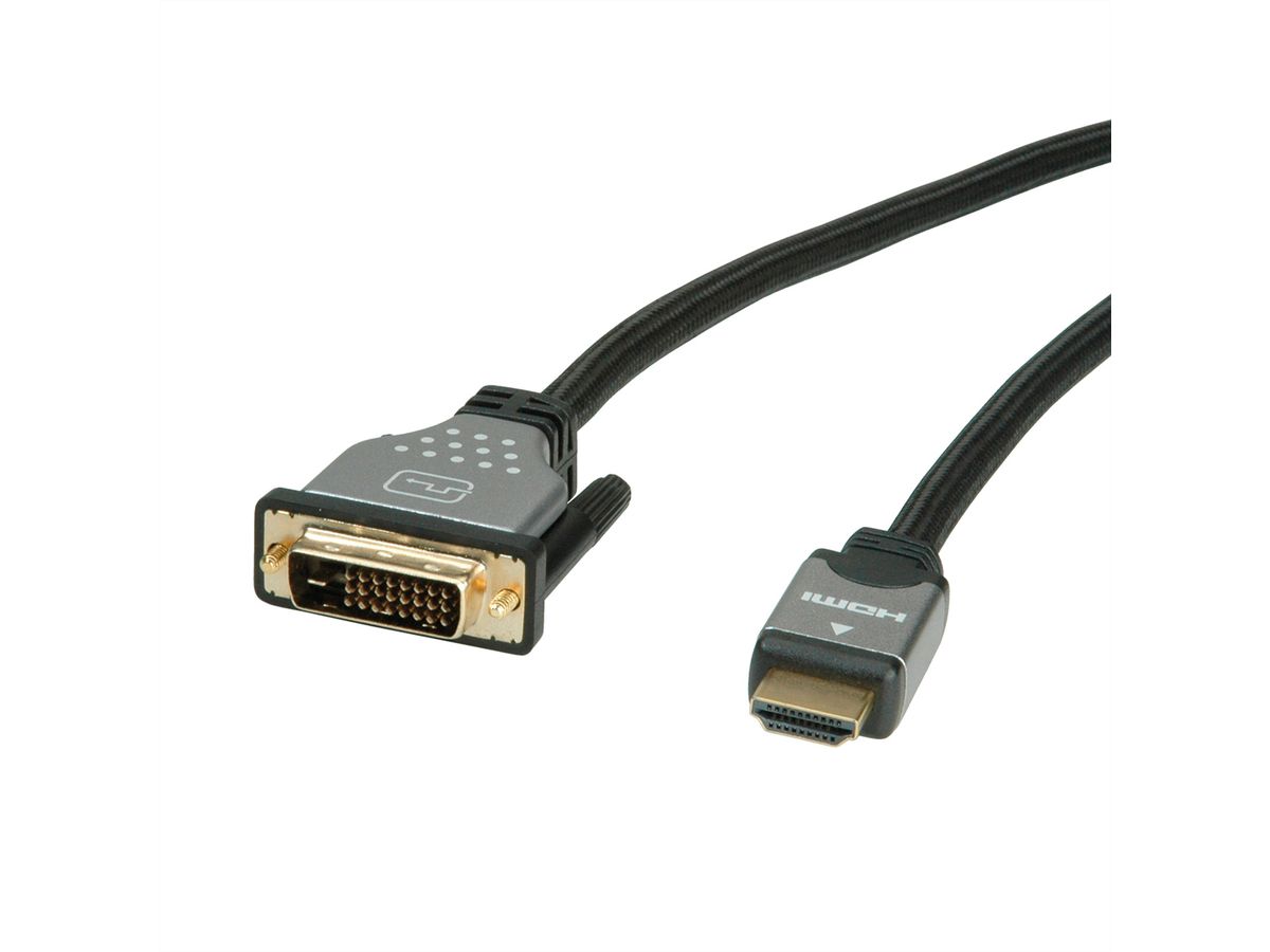 ROLINE Câble pour écran DVI (24+1) - HDMI, M/M, noir/argent, 2 m