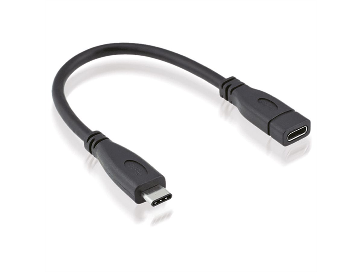 ROLINE Câble USB 3.2 Gen 2 Type C, C-C, M/F, 4K UHD-1, 10Gbit/s, 100W, noir, 0,15 m