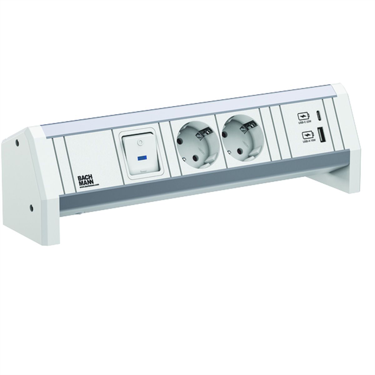 BACHMANN DESK 2xCEE7/3 1xcommutateur 1xUSB A/C 22W GST18 RAL9010