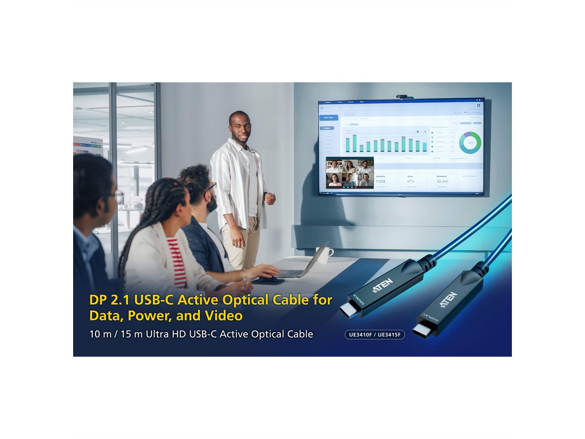 ATEN UE3410F aktives optisches Ultra HD-Kabel mit USB-C, schwarz, 10 m