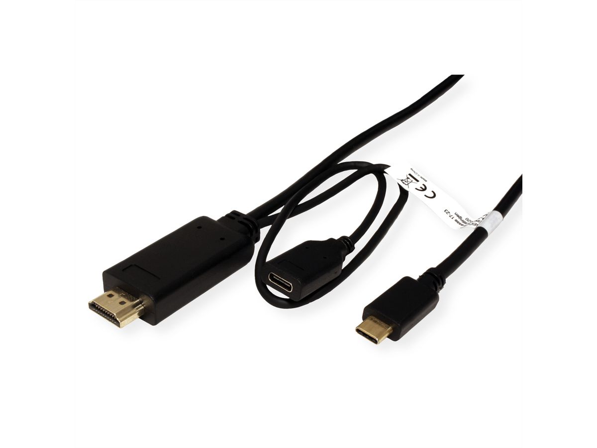ROLINE USB Typ C - HDMI + USB C (PD) Adapterkabel, ST/ST+BU, 1 m