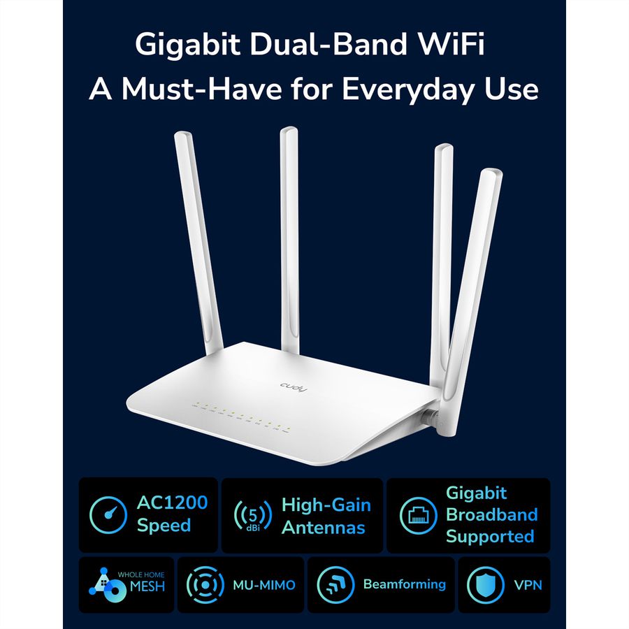 CUDY WR1300 AC1200 Routeur WiFi Mesh, Gigabit