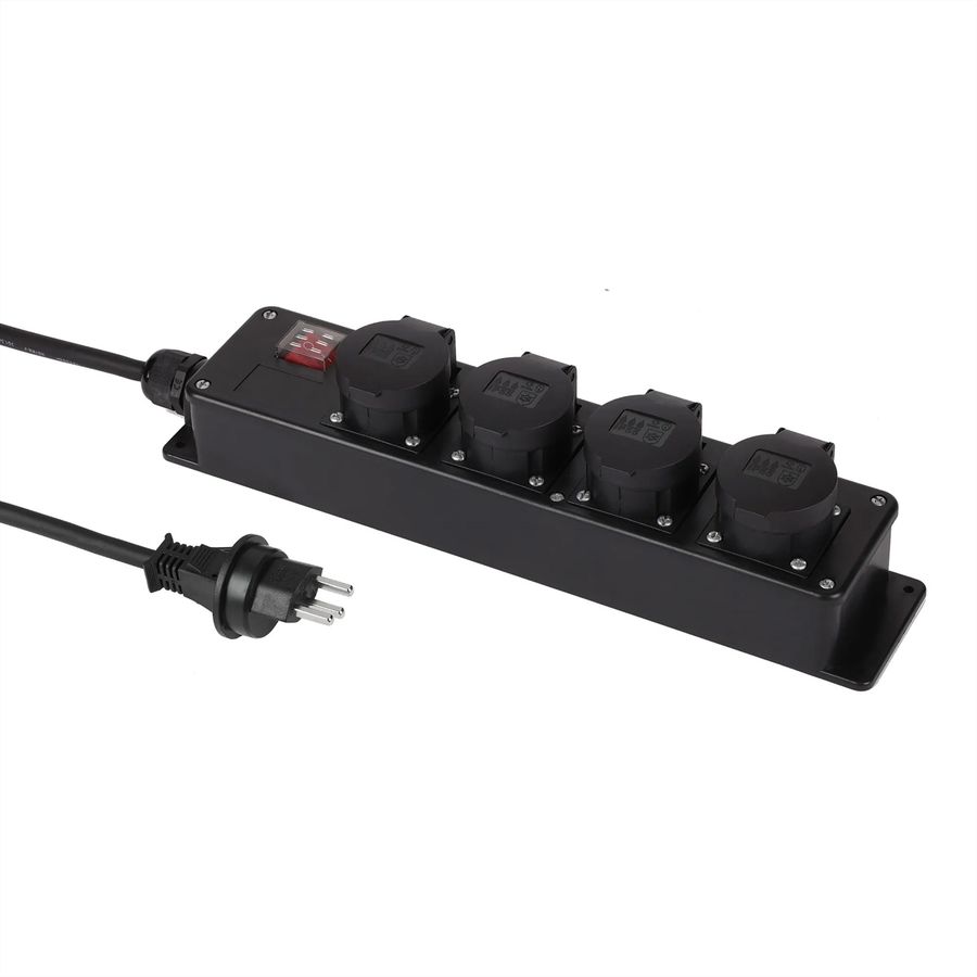 Steckdosenleiste mit Schalter 4xT23 , IP55 mit 3m Kabel H07RN-F 3G1.5mm2 , schwarz