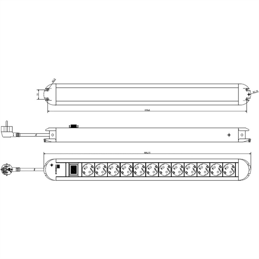BACHMANN Multiprise ALU 12x, 45°, avec interrupteur