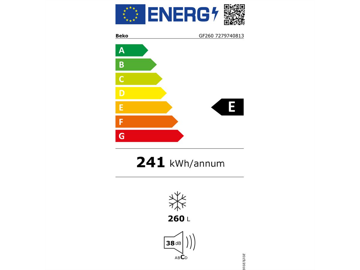 Beko Congélateur GF260, NoFrost, 260l, 170.5cm, blanc