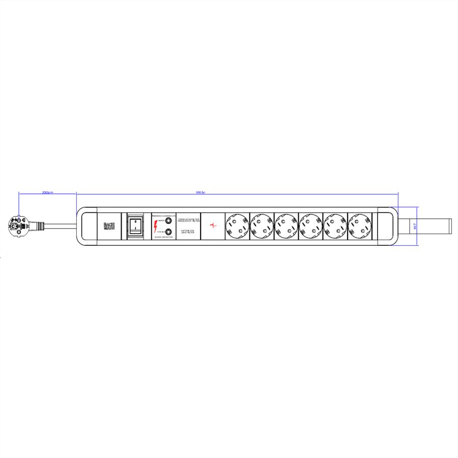 BACHMANN PRIMO 2 6xCEE7/3 1xGVS mit Schlaufe 2m CEE7/7 RAL5010