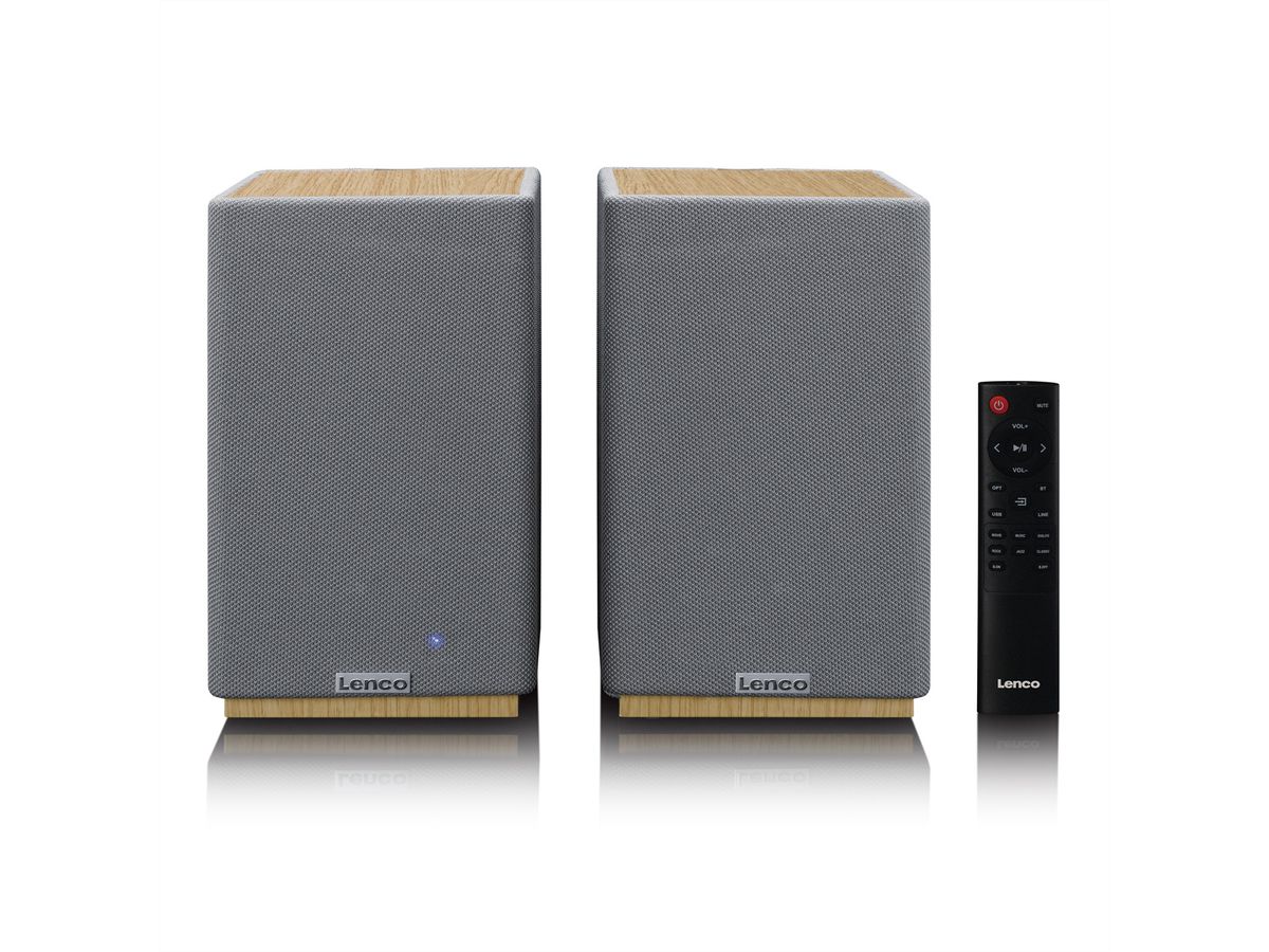 Lenco Haut-parleur actif, 2x40W, bois,, BT, opt.In, USB, AUX, SUB-Out, IR-FB.