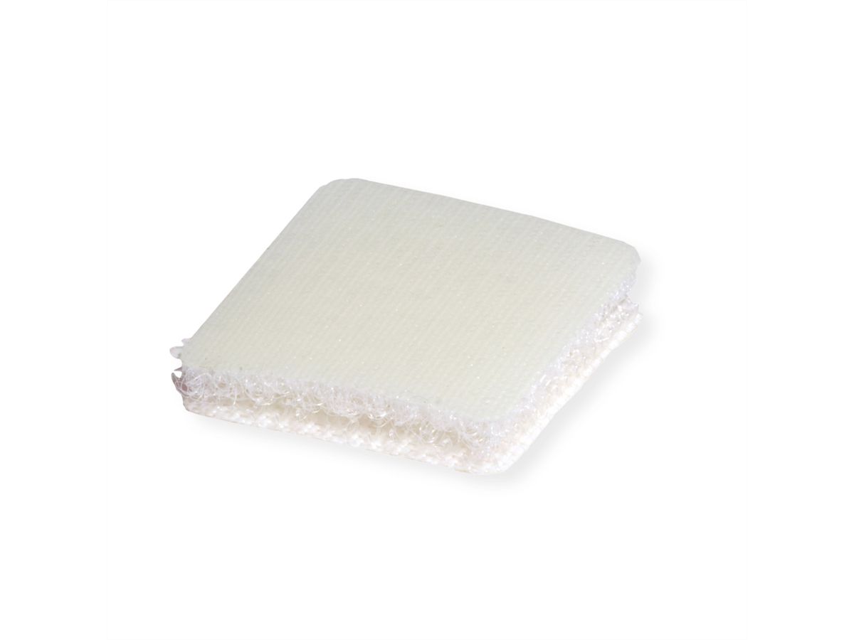 VELCRO® Boutons carrés 25x25mm x 24 blncs, crochets & velours autocollants